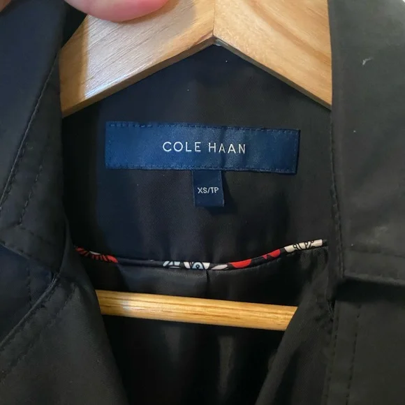 Cole Haan Black Trench Coat with Detachable Hood - Picture 5 of 9